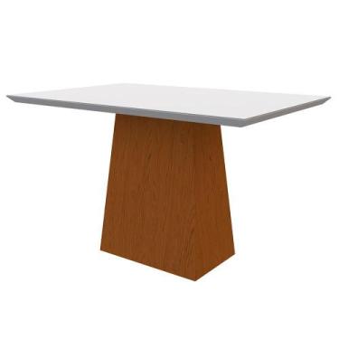 Imagem de Mesa de Jantar Retangular Tampo com Vidro Ester 160 cm Off White Base 