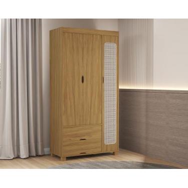 Imagem de Guarda Roupa com detalhe em Rattan Para Quarto de Solteiro MDF 3 Porta