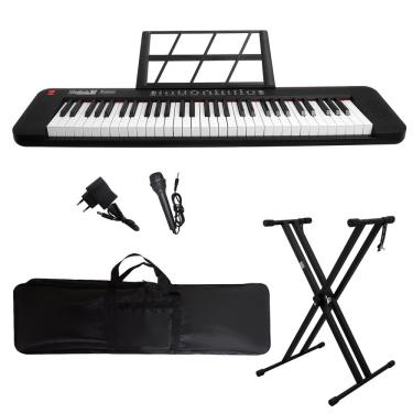 Imagem de Kit Teclado Musical 61 Teclas Estudante Iniciante Rhythmic 50 + Capa e Suporte em X