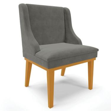 Imagem de Cadeira Estofada Para Sala De Jantar Base Fixa De Madeira Castanho Lia Suede Grafite - Ibiza