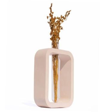 Imagem de Vaso Decorativo Solitário Retangular 16,5cm Artesanal Em Cimento Palha