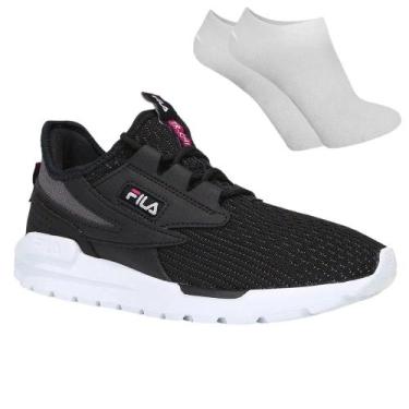 Imagem de Kit Tênis Fila TR-Knit Feminino + Par De Meia, Preto, Branco, 36