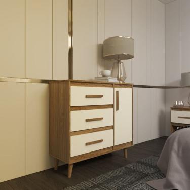 Imagem de Cômoda Sapateira 3 Gavetas Maya com Puxadores e Pés Retro Design Moderno Quarto Savana Mobília Decor