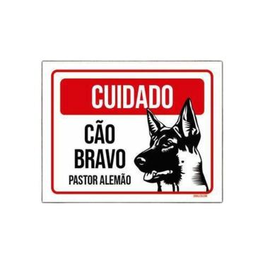 Imagem de Kit 10 Placas Cuidado Cão Cachorro Bravo Pastor Alemão