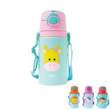 Imagem de Garrafinha de Alumínio 400 ml Animal Fun com Cordinha e Canudo Buba, 4