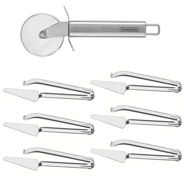 Imagem de Kit Cortador De Pizza Tramontina Marffim + 6 Pegadores Para Pizza Tramontina Utility