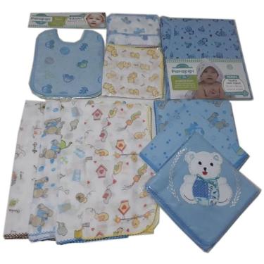 Imagem de Kit 8 Fraldas 1 Toalha Banho 3 Cueiros 3 babador Menino