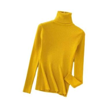 Imagem de Suéter Feminino De Cashmere Com Gola Alta, Básico, Sólido, Casual Para