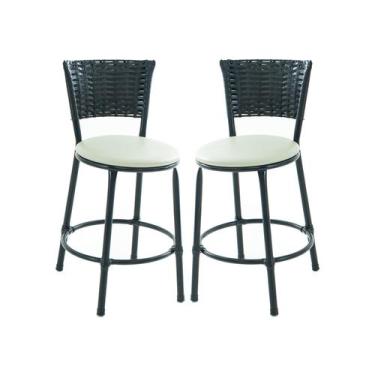 Imagem de Kit 2 banquetas baixa cozinha americana bares - ESPAÇO JUNCO, BEGE