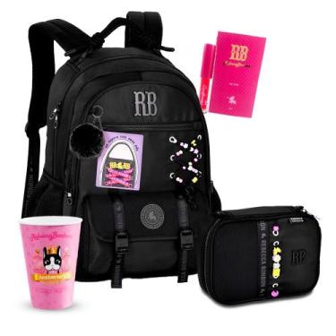 Imagem de Kit Mochila Rebecca Bonbon Escolar Estojo Box Amplo RB, RB27426 Preto