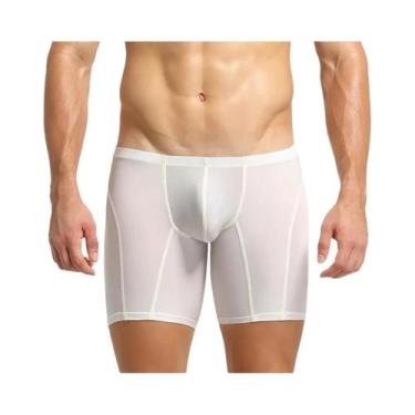 Imagem de Cuecas Boxer Masculinas De Seda Gelada De Perna Longa, Elásticas, Espo