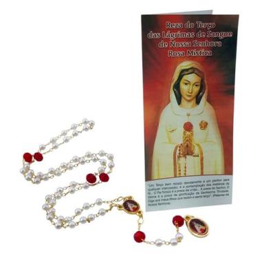 Imagem de Terço Lágrimas de Sangue Nossa Senhora Rosa Mística com Folheto - FORN