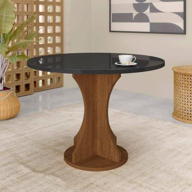 Imagem de Mesa Avulsa 1,10m Redonda Dacar Com Tampo De Vidro Freijó/preto - M.a