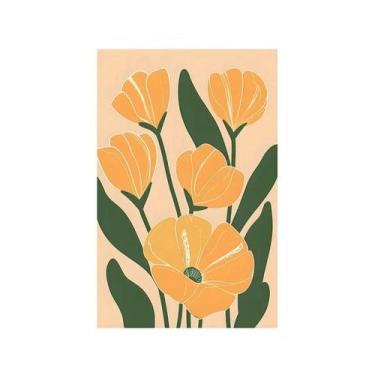 Imagem de Pôster De Arte De Parede Com Flores Rosa E Verdes, Pintura Em Tela, De