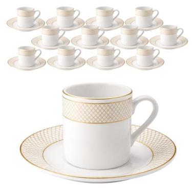 Imagem de Jogo 12 Xícaras E Pires 90ml Porcelana Borda Dourada Café - Haüskraft