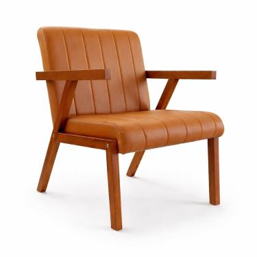 Imagem de Kit 2 Poltronas Serena Pés Madeira Maciça Para Sala De Estar Ou TV Tecido Courino Moderna Decorativa