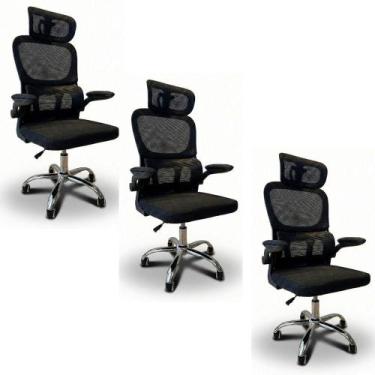 Imagem de Kit 3 Cadeiras De Escritório Diretor Oficial Atenas Preto - Oficial We