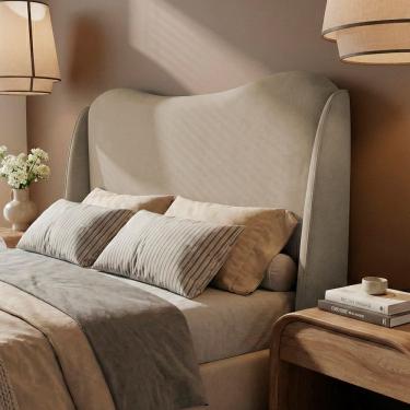 Imagem de Cabeceira Orgânica Para Cama Box King Size Luma 195cm Chenille Bouclê Pérola - Desk Design
