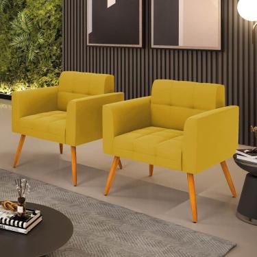 Imagem de Kit 2 Poltronas Sala Elisa Decorativa Pés Palito Veludo Mostarda D`Rossi