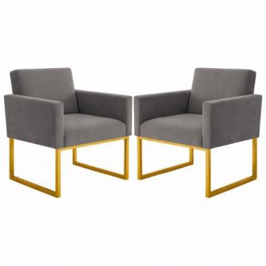 Imagem de Kit 2 Poltronas para Recepção Lina com Base de Ferro Dourado Resistent