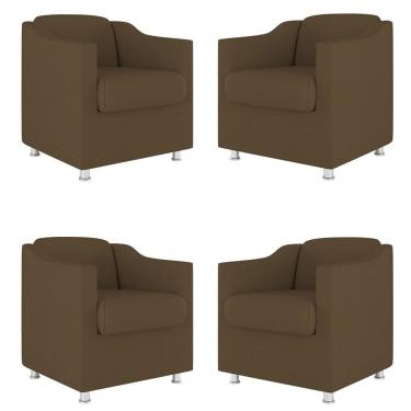 Imagem de Kit 4 Poltronas Decorativas Tilla Sala de Espera Suede Marrom Balaqui Decor