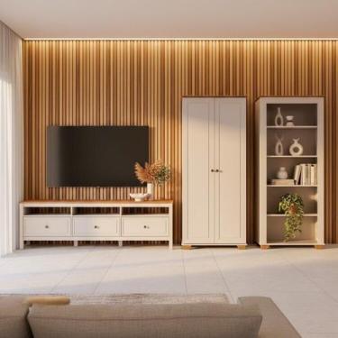 Imagem de Conjunto de Sala 3 Peças Rack, Estante e Armário Madeira Maciça Ananda