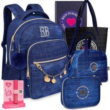Imagem de Kit Mochila Rb Rebecca Bonbon KT-24666-JEANS, Jeans, Escolar, Jeans