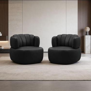 Imagem de Kit 02 Poltronas Giratória Orgânica Para Sala Living Oceane L06 Couro 