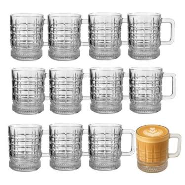 Imagem de Jogo 12 Canecas de Vidro Quadrados Elusia 250ML para Café e Cappuccino