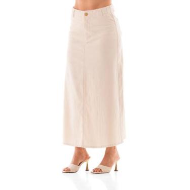 Imagem de Saia Jeans Feminina Arauto Evasê Natural, Bege, 46
