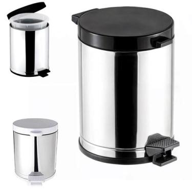Imagem de Lixeira Inox P/ Banheiro e Cozinha C/ Pedal e Recepiente em Plástico T