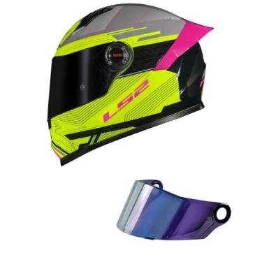 Imagem de Capacete LS2 FF358 Classic S Digital Rosa e Amarelo Mais Viseira Camal