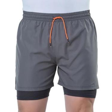 Imagem de Shorts Elite 2 em 1 Academia Corrida Bolso Oculto Poliamida, Cinza, La