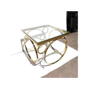 Imagem de Mesa de Centro Moderno Metal Dourado Design Argolas Luxo - LUXdécor