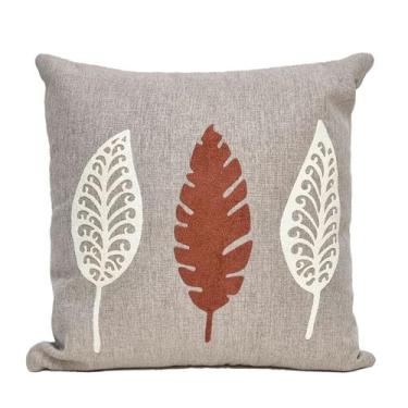 Imagem de Capa 50x50 Linho com Aplique Leaves 3 Boucle Crú e Terracota - LA FAVO