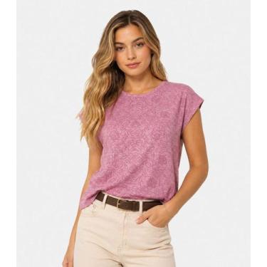 Imagem de Blusa Feminina Em Florida Malha Infinita Cor Rosa, GG, Rosa