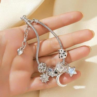 Imagem de Pulseira Feminina De Moda Com Miçangas, Estrela E Lua, Múltiplos Eleme