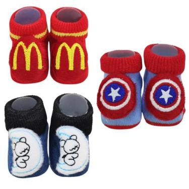 Imagem de Meia 3d bebê pantufa personagens com 3 pares menino - LET BABY BOLSAS 