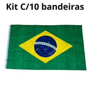 Imagem de Kit C/10 Bandeiras Brasil 150x200 Copa Mundo Tecido Futebol - sm decor