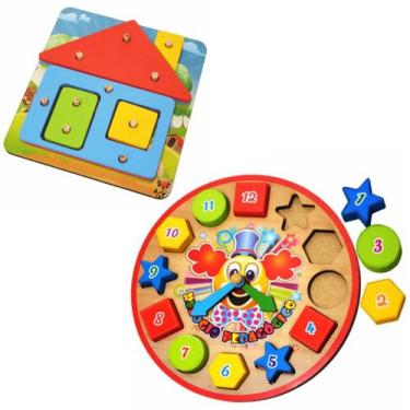 Imagem de Kit Relógio e Casinha Pedagógica Brinquedo Educativo - Maninho Brinque