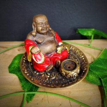 Imagem de Porta incenso redondo buda da fortuna vermelho 6cm - CASA FÉ