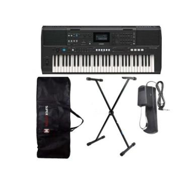 Imagem de Kit Teclado Yamaha PSR-E483 + Capa + Suporte em X + Pedal Sustain