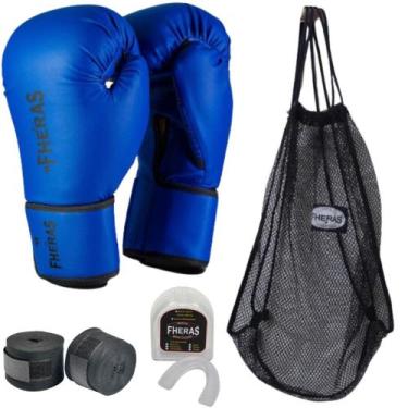 Imagem de Kit Luva Boxe e Muay Thai Fheras com Bandagem, Bucal e Bolsa Telada, A