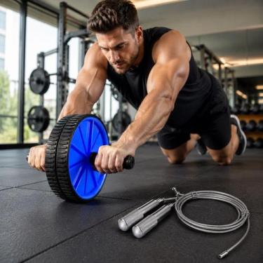 Imagem de Kit Roda Abdominal Completo Corda Aço Treino Funcional - MBfit