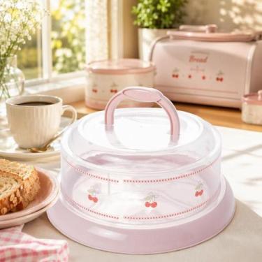 Imagem de Queijeira Porta Queijo Plasútil Rosa Cereja com Tampa de Rosca e Alça 