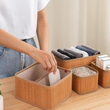 Imagem de Kit 3 Cestos Bambu Organizador Vasilha Servir Café Recipiente Caixa Pã
