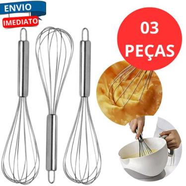 Imagem de KIt 3 Batedor de Clara Fuê Manual para Cozinha em Aço Inox Creme Molho