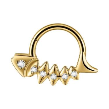 Imagem de Argola De Septo Articulada Em Titânio Prata E Ouro Com Zircônia Em For