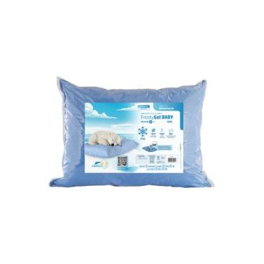 Imagem de Travesseiro Frostygel Baby Azul Fibrasca Tecnologia Refrescante Para B
