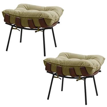 Imagem de Kit 2 Puffs Decorativos Sala de Estar Abel Base de Madeira Preto Veludo Bege - Gran Belo